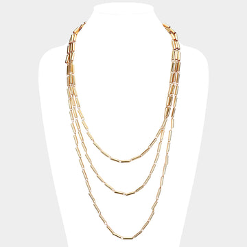 Madeline Love Gold Metal Cylinder Triple Layered Bib Necklace - Necklaces