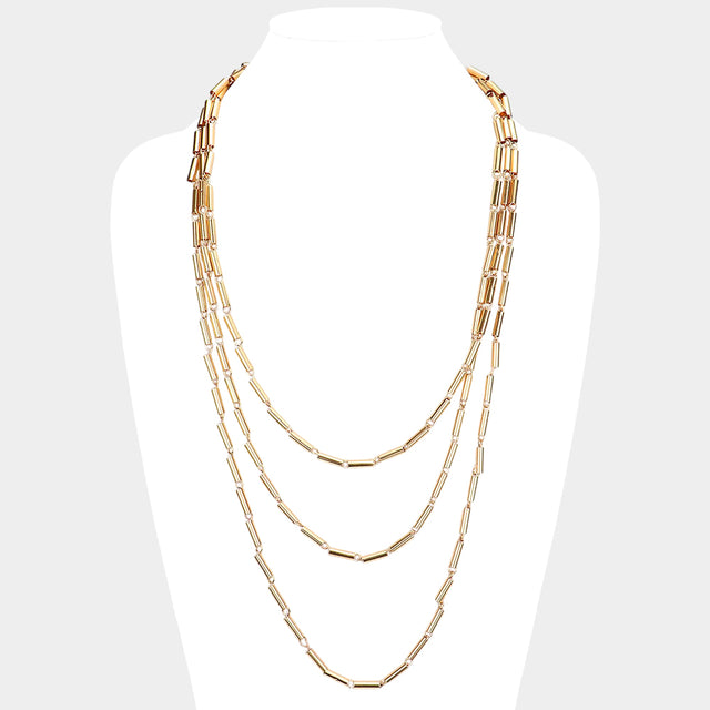 Madeline Love Gold Metal Cylinder Triple Layered Bib Necklace - Necklaces