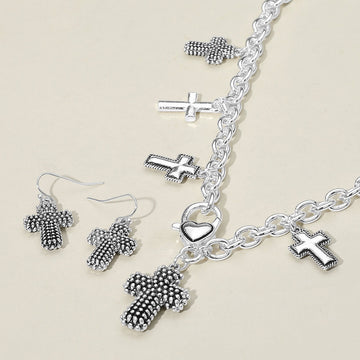 Madeline Love Antique Silver Textured Chunky Metal Cross Pendant Charm Necklace - Necklaces