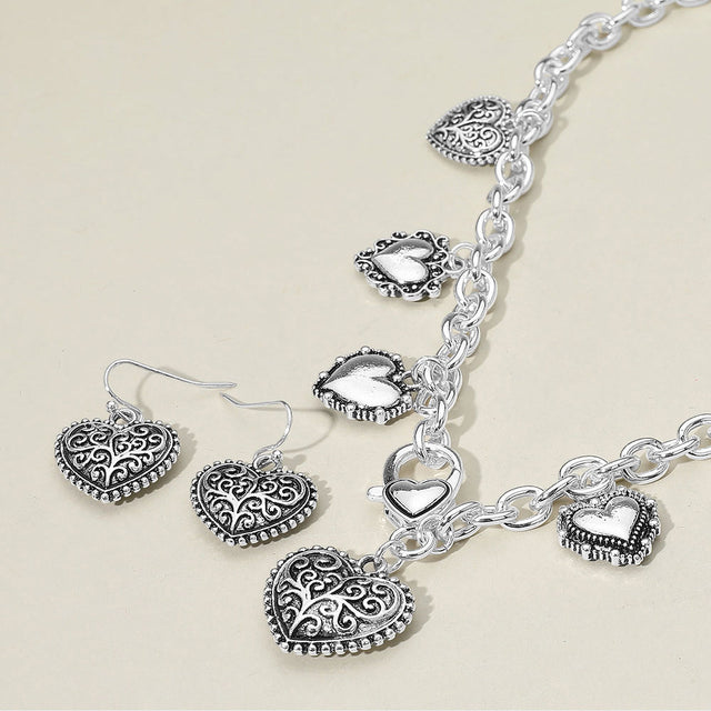 Madeline Love Antique Silver Textured Metal Heart Pendant Charm Necklace - Necklaces