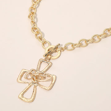 Madeline Love Worn Gold Hammered Metal Cross Toggle Pendant Necklace - Necklaces