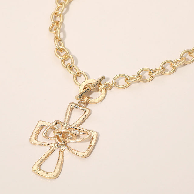 Madeline Love Worn Gold Hammered Metal Cross Toggle Pendant Necklace - Necklaces