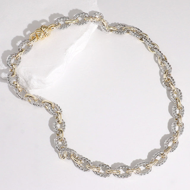 Madeline Love Two Tone 14K Gold Plated Two Tone Textured Chain Magnetic Necklace