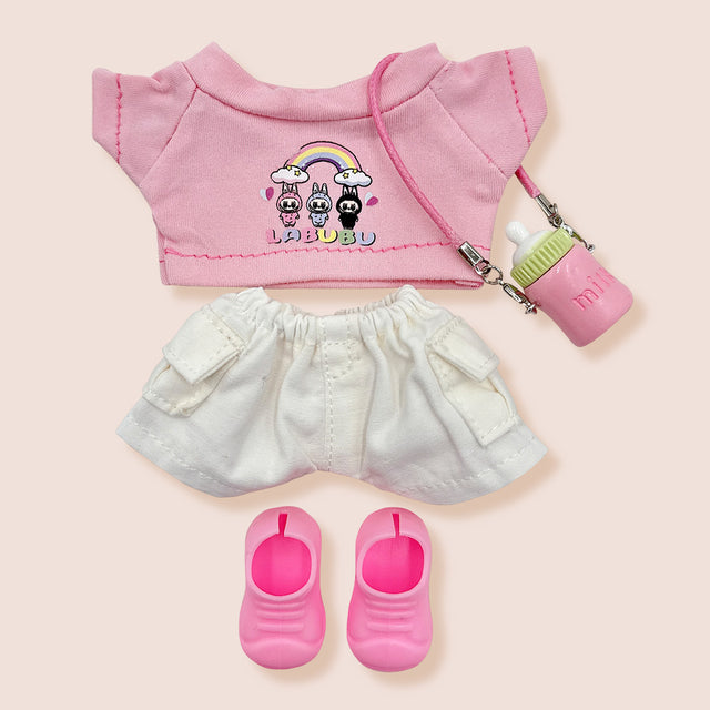 Madeline Love Pink Mini Doll Cartoon Print Top Jeans Shoes Bag Outfit Set - Kids