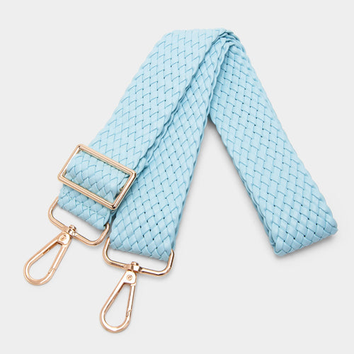 Faux Leather Braided Bag Strap - Blue