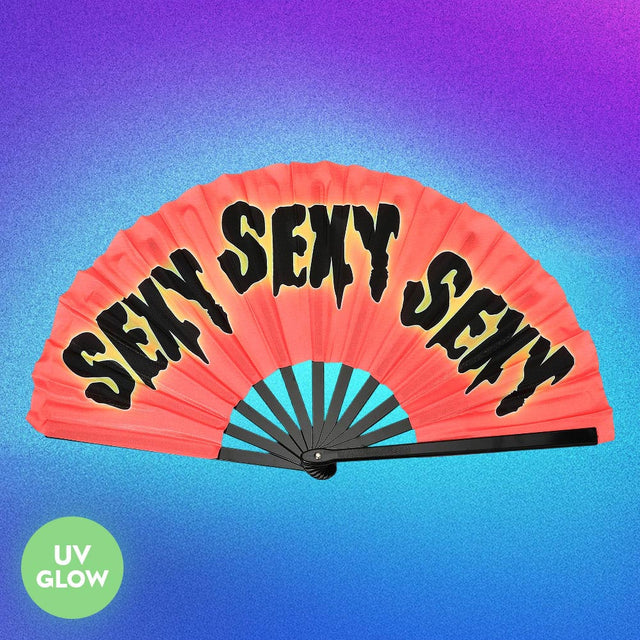Madeline Love Coral, Pink UV Glow Gradient Fluorescent SEXY Message Printed Folding Line Dance Hand Fan - Jewelry
