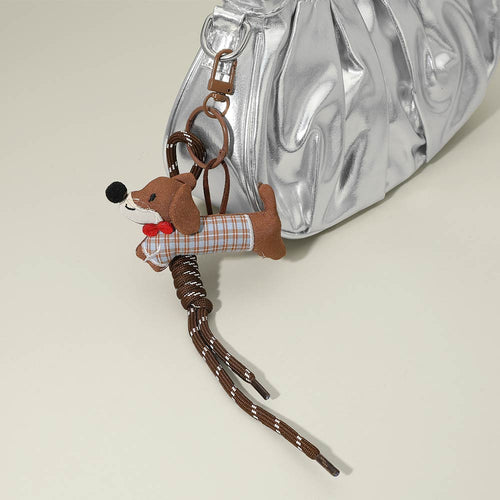 Cute Dachshund Dog Charm Knot Keychain Bag Charm - Brown, Multi