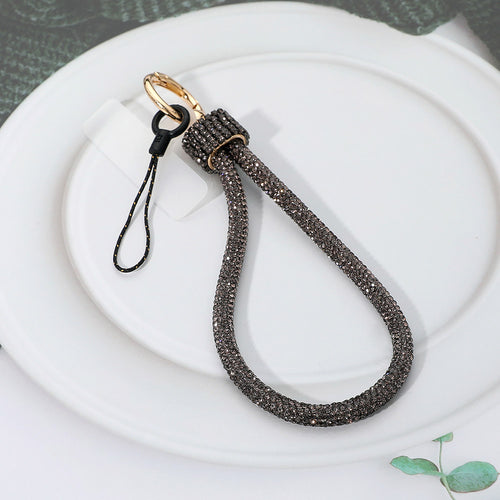 Bling Studded Phone Strap Keychain Bag Charm - Black Diamond