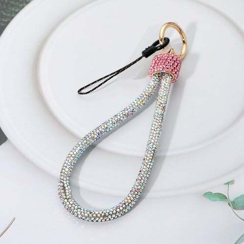 Bling Studded Phone Strap Keychain Bag Charm - AB, Pink