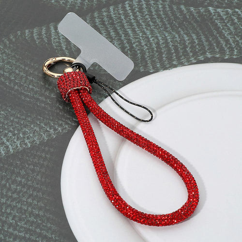 Bling Studded Phone Strap Keychain Bag Charm - Red