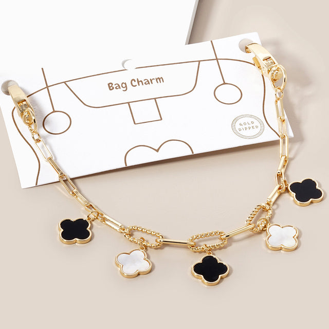 Madeline Love Black, Gold, White Gold Dipped Quatrefoil Charm Station Paperclip Chain Bag  Charm - Bags & Wallets
