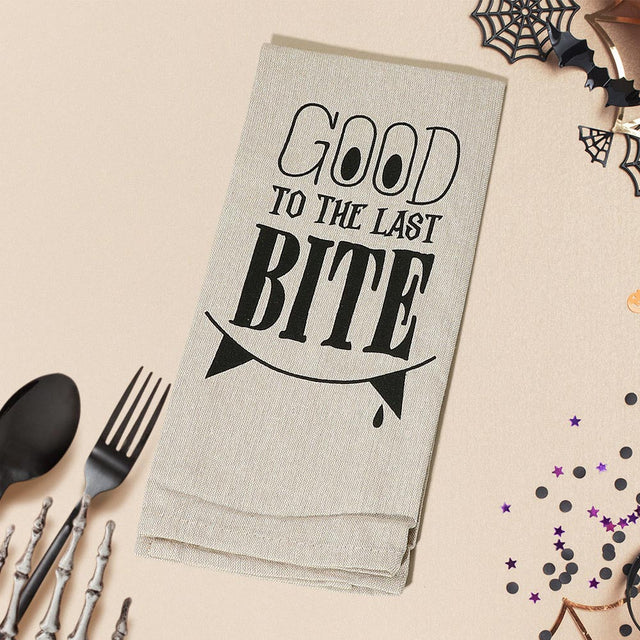 Madeline Love Black, Gray GOOD TO THE LAST BITE Halloween Message Kitchen Towel - Jewelry