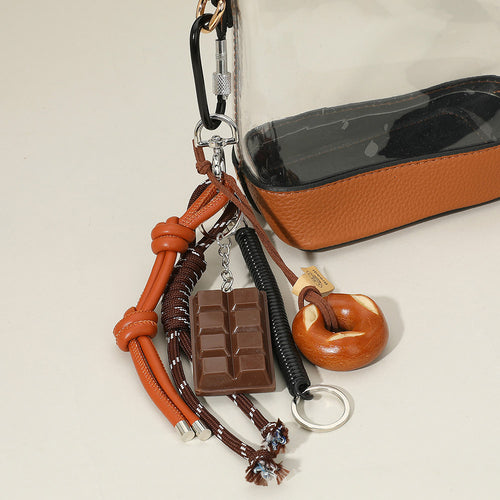 SECRET BOX_Chocolate Pretzel Bread Faux Leather Knot Mixed Charm Bag Accessory - Brown