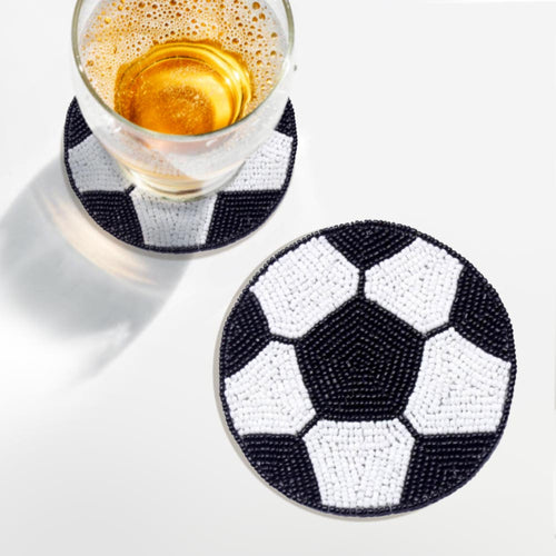 Seed Beaded Soccer Coaster - Jet Black