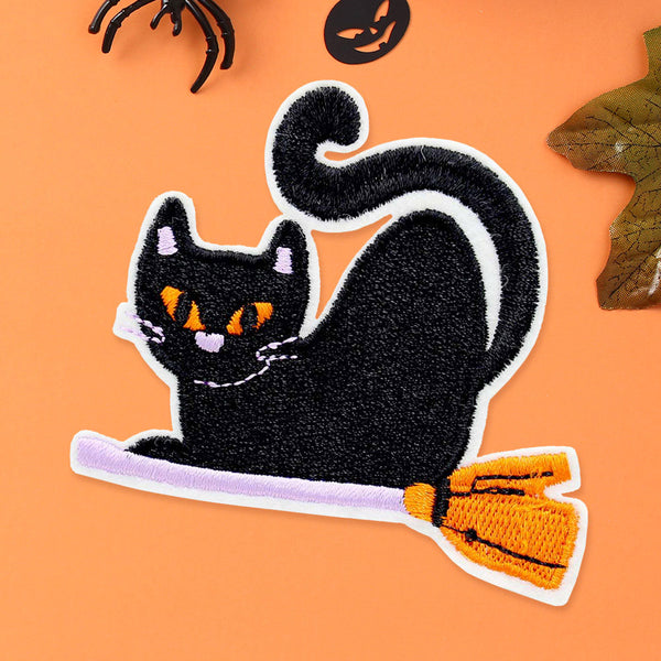 Multi Halloween Black Cat Iron On Patch
