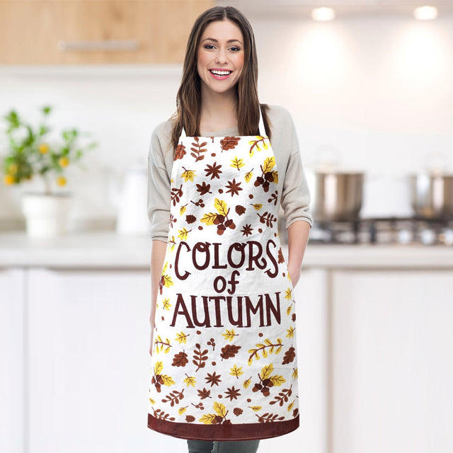 Madeline Love Brown Autumn Leaves Pattern COLORS OF AUTUMN Message Printed Apron - Jewelry