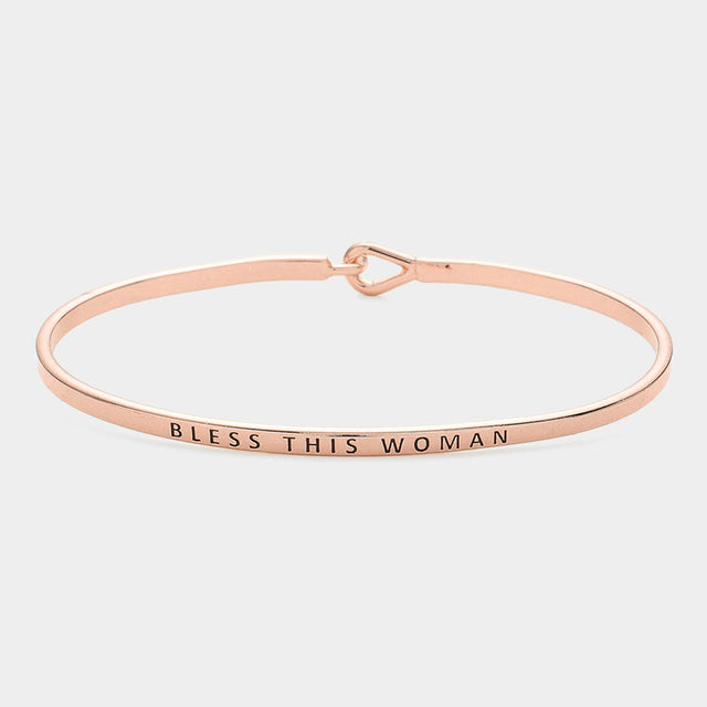 Madeline Love Rose Gold "Bless this woman" Thin Brass Metal Hook Bracelet - Bracelets