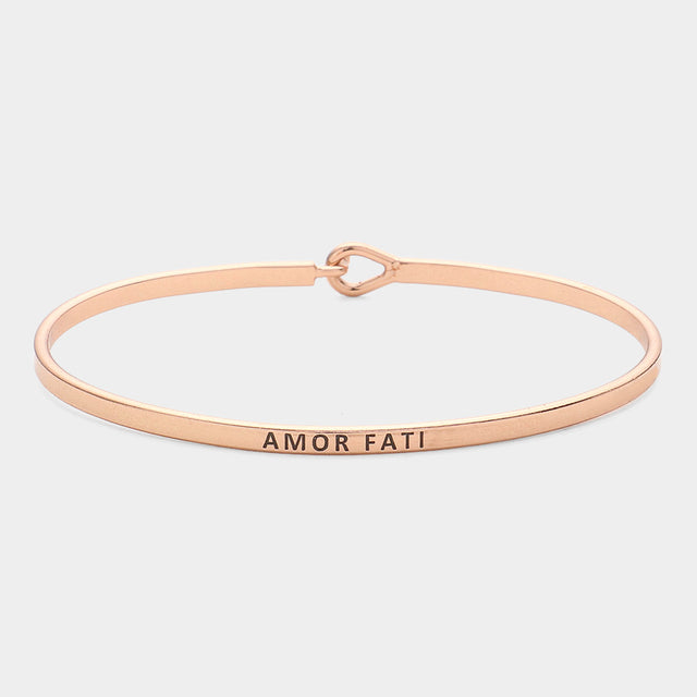 Madeline Love Rose Gold "Amor Fati" Thin Brass Metal Hook Bracelet - Bracelets