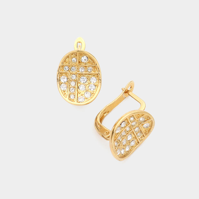 Madeline Love Gold Rhinestone Embellished Oval Earrings