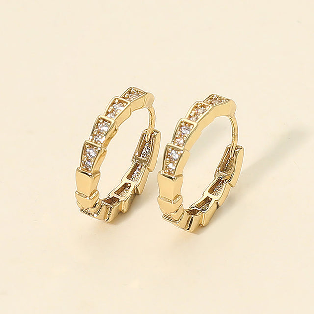 Madeline Love Gold 14K Gold Dipped CZ Stone Paved Geometric Huggie Hoop Earrings