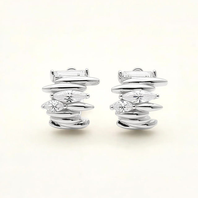 Madeline Love Clear, Rhodium, White Gold White Gold Dipped Modern Stack CZ Hoop Earrings - Hair Accessories