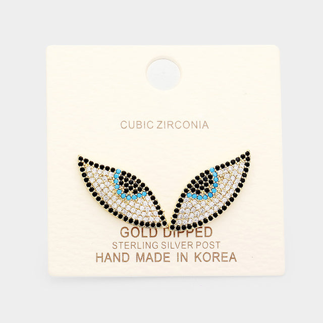 Madeline Love Clear, Gold Gold Dipped Cubic Zirconia Evil Eye Earrings