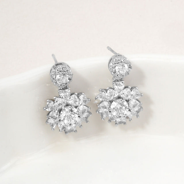Madeline Love Clear, Rhodium 14K Gold Dipped Floral CZ Drop Earrings