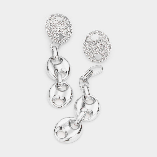 Madeline Love Rhodium Rhinestone Embellished Abstract Metal Link Dangle Earrings