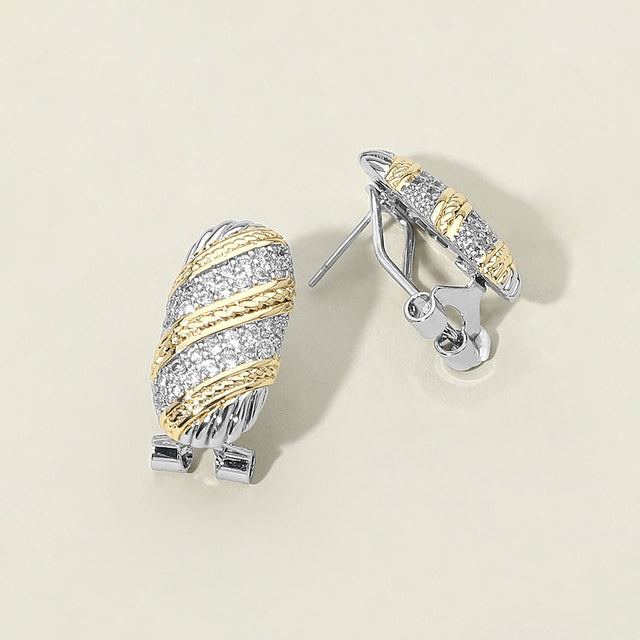 Madeline Love Two Tone 14K Gold Plated Two Tone CZ Stone Paved Oval Earrings - Hair Accessories