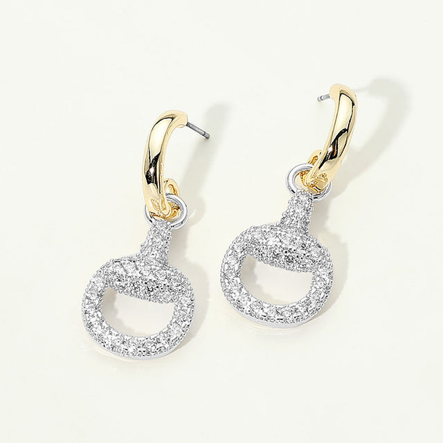 Madeline Love Two Tone 14K Gold Plated CZ Pave Snake Circle Dangle Hoop Earrings