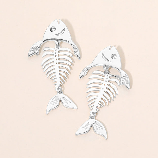 Madeline Love Rhodium, Silver Fishbone Statement Earrings - Jewelry