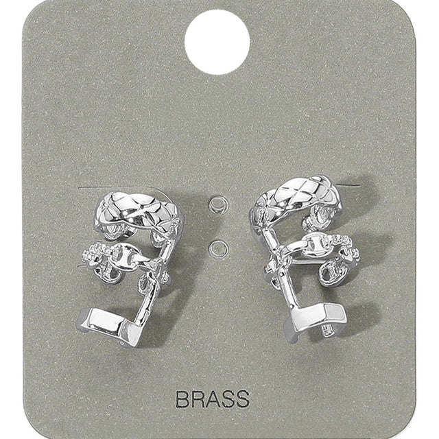 Madeline Love Clear, Rhodium Stone Paved Triple Hoop Cuff Earrings - Hair Accessories