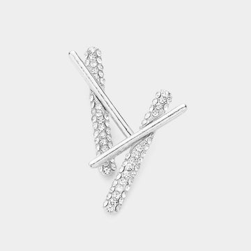 Madeline Love Silver Stone Paved Metal Bar Crossed Earrings