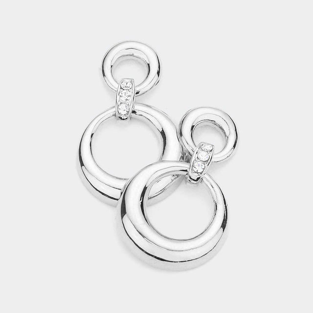 Madeline Love Rhodium Crystal Detail Double Metal Door Knocker Hoop Earrings - Jewelry