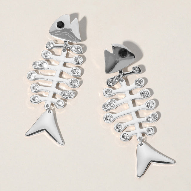 Madeline Love Rhodium Oversized Stone Embellished Fish Earrings - Jewelry