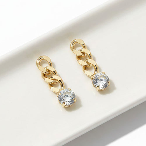 Gold Plated Hypoallergenic Stone Tip Chain Drop Earrings - Gold
