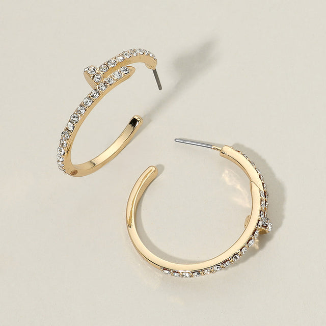 Madeline Love Clear, Gold Rhinestone Pave Nailhead Hoop Earrings