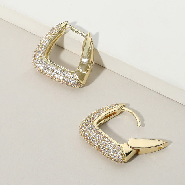 Madeline Love Gold Gold Dipped CZ Stone Paved Square Huggie Hoop Earrings