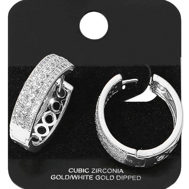 Madeline Love Rhodium White Gold Dipped Triple Row CZ Stone Paved Hoop Earrings - Hair Accessories
