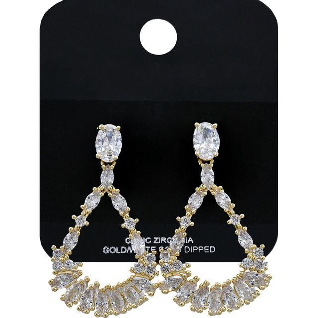 Madeline Love Gold Gold Dipped Teardrop CZ Stone Cluster Embellished Statement Earrings