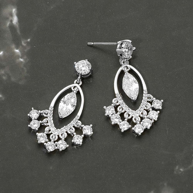 Madeline Love Rhodium White Gold Dipped Marquise CZ Accent Drop Earrings