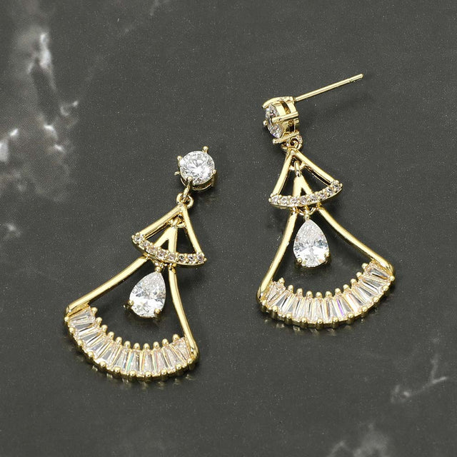 Madeline Love Gold Gold Dipped Teardrop CZ Cluster Accent Fan Drop Earrings - Jewelry