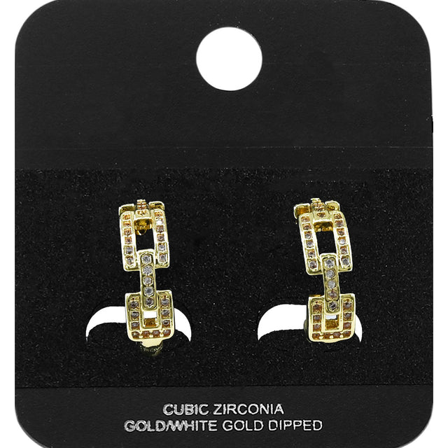 Madeline Love Gold Gold Dipped CZ Pave Geometric Link Mini Open Hoop Earrings - Hair Accessories