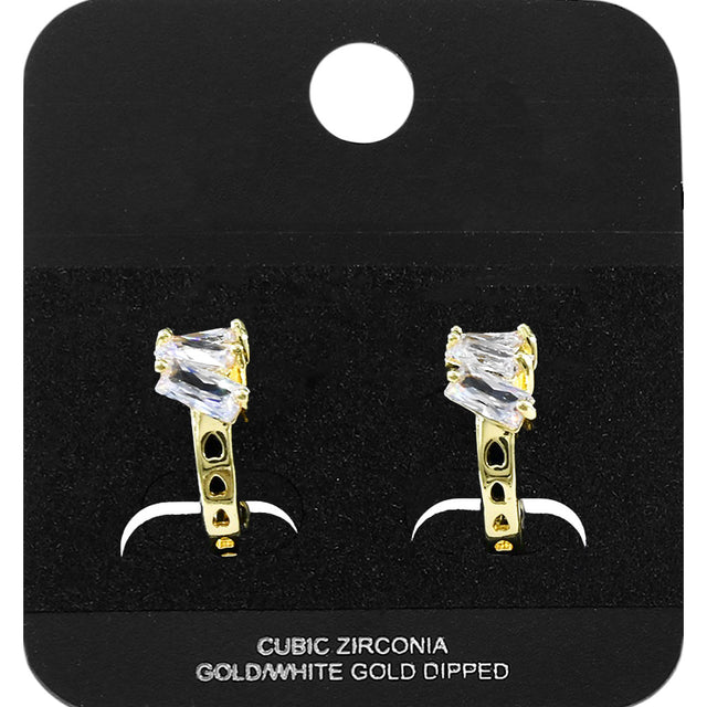 Madeline Love Gold Gold Dipped Triple Baguette Cut CZ Cluster Accent Mini Open Hoop Earrings - Jewelry
