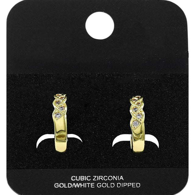 Madeline Love Gold Gold Dipped CZ Embellished Twisted Mini Open Hoop Earrings - Jewelry