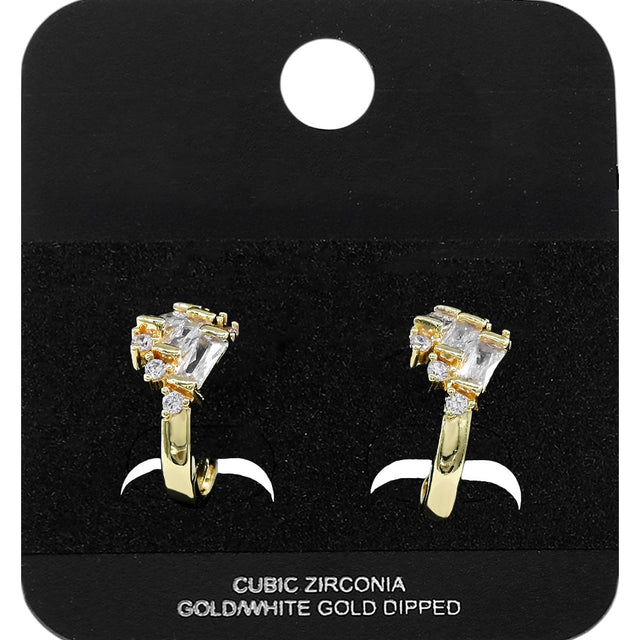 Madeline Love Gold Gold Dipped Triple Baguette CZ Accent Mini Open Hoop Earrings - Jewelry