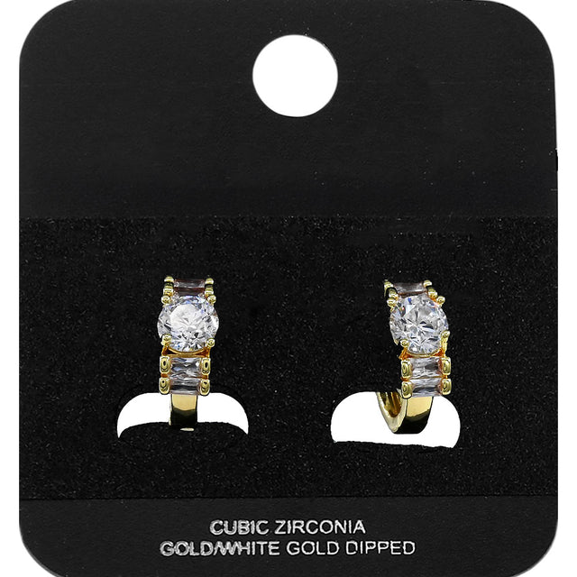 Madeline Love Gold Gold Dipped Round Baguette CZ Mini Open Hoop Earrings - Jewelry