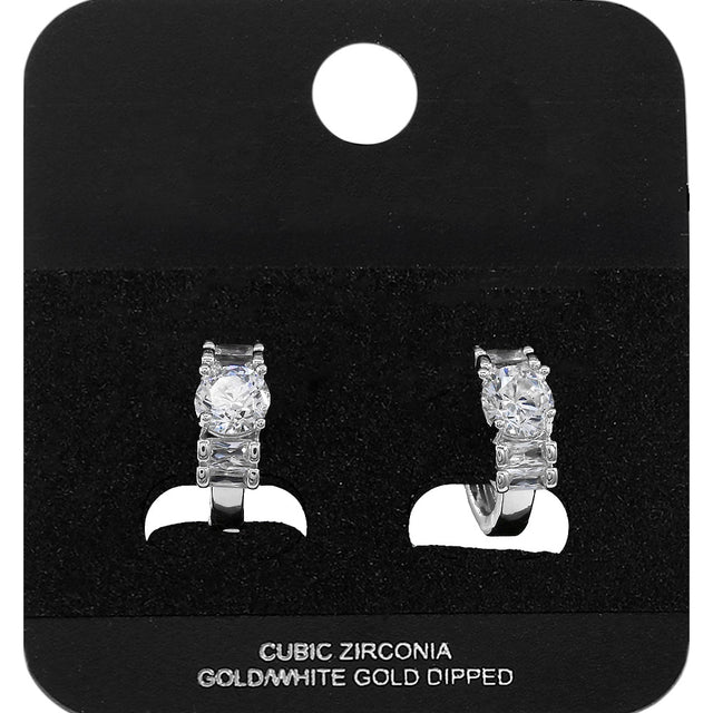 Madeline Love Rhodium White Gold Dipped Round Baguette CZ Mini Open Hoop Earrings - Jewelry