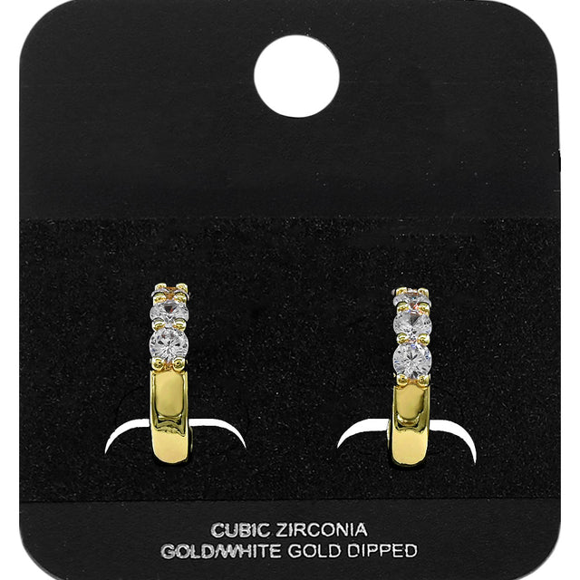 Madeline Love Gold Gold Dipped Round CZ Stone Accent Mini Open Hoop Earrings