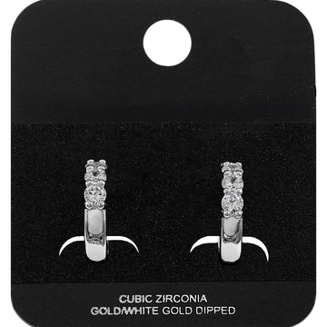 Madeline Love Rhodium White Gold Dipped Round CZ Stone Accent Mini Open Hoop Earrings